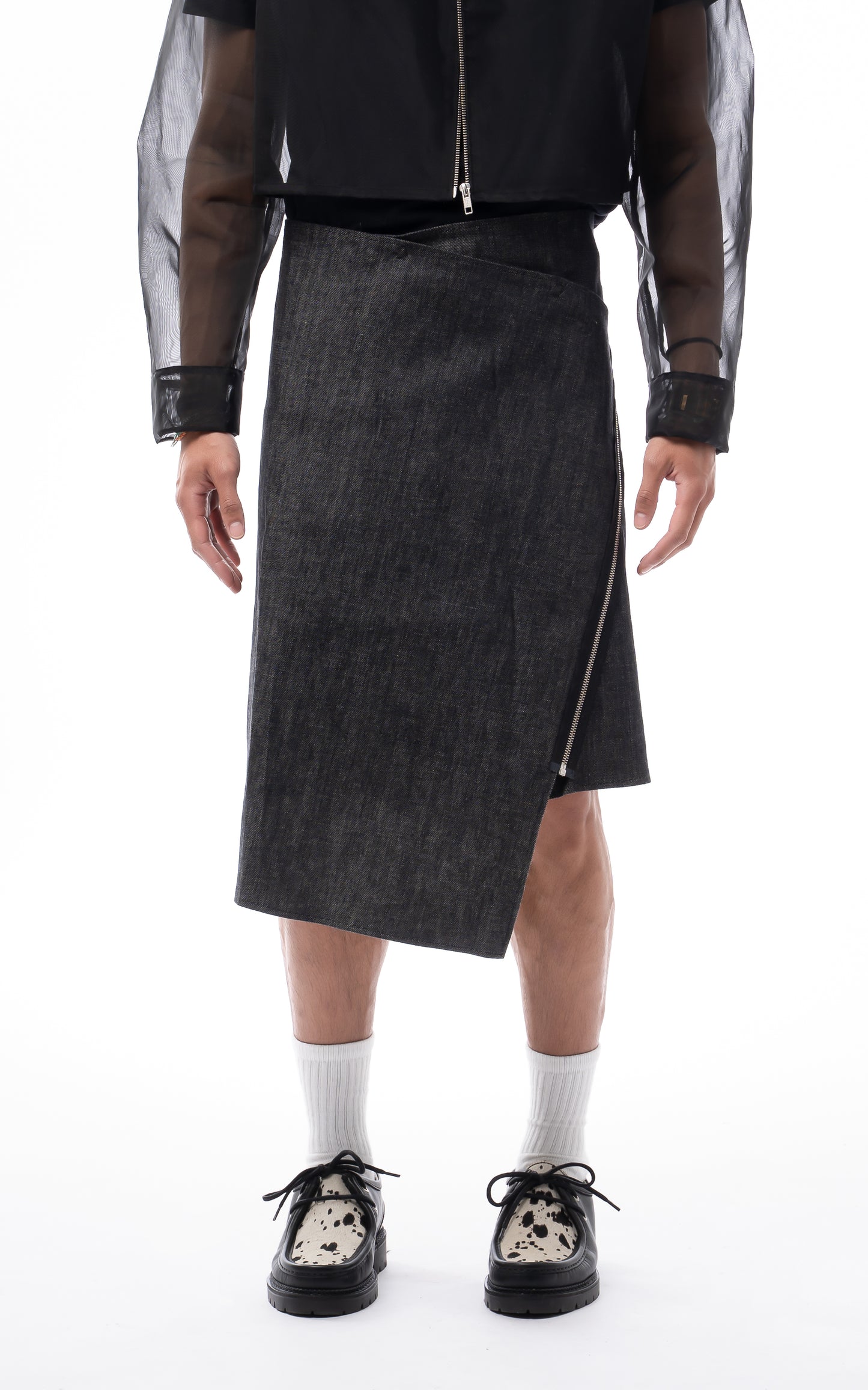 LONG ASYMETRICAL DENIM SKIRT